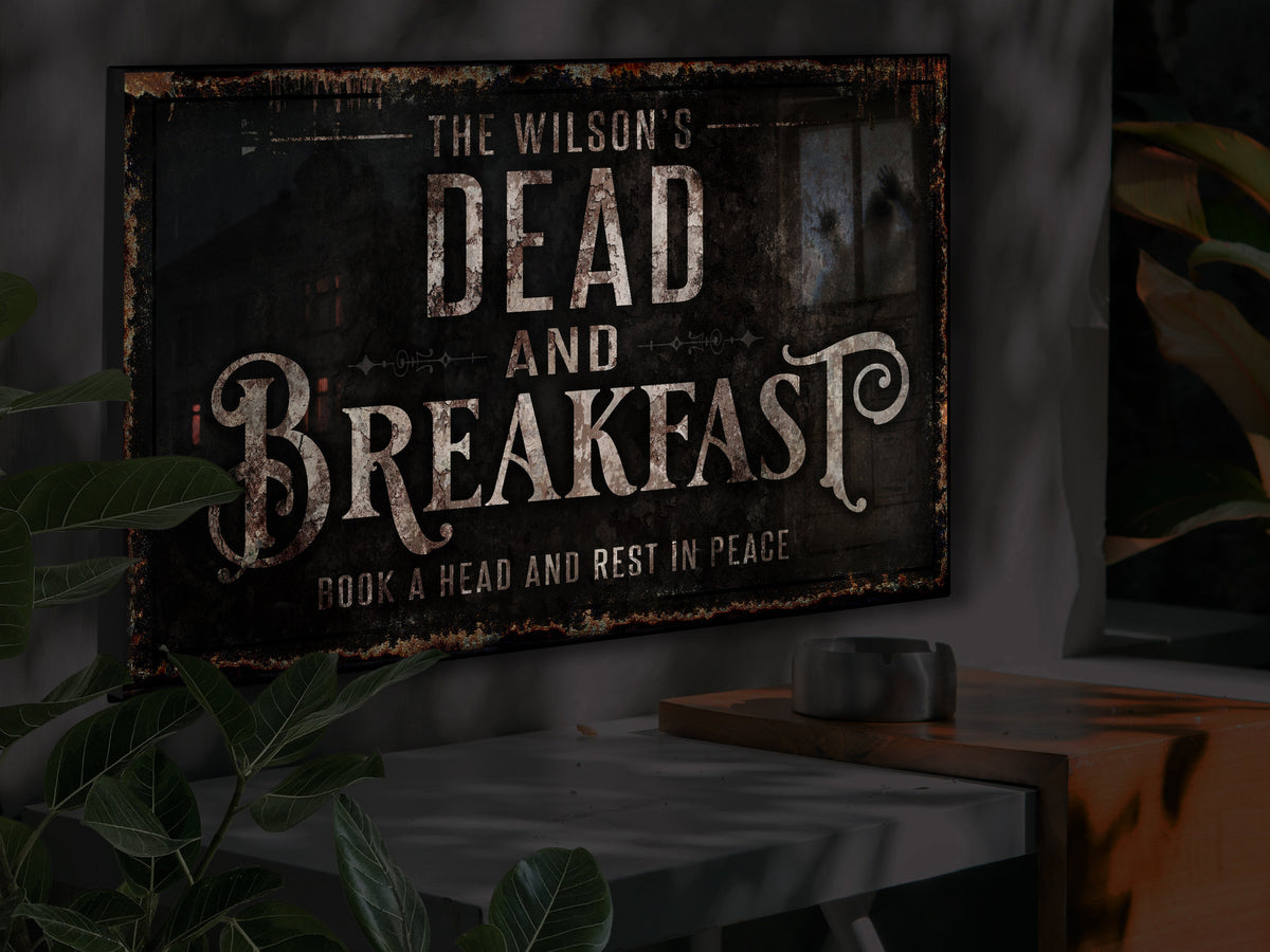 Aeticon Canvas Dead and Breakfast Halloween Sign | Creepy Halloween Sign | Farmhouse Sign | Ranch House Plans | Farm Wall Decor | Distressed Sign