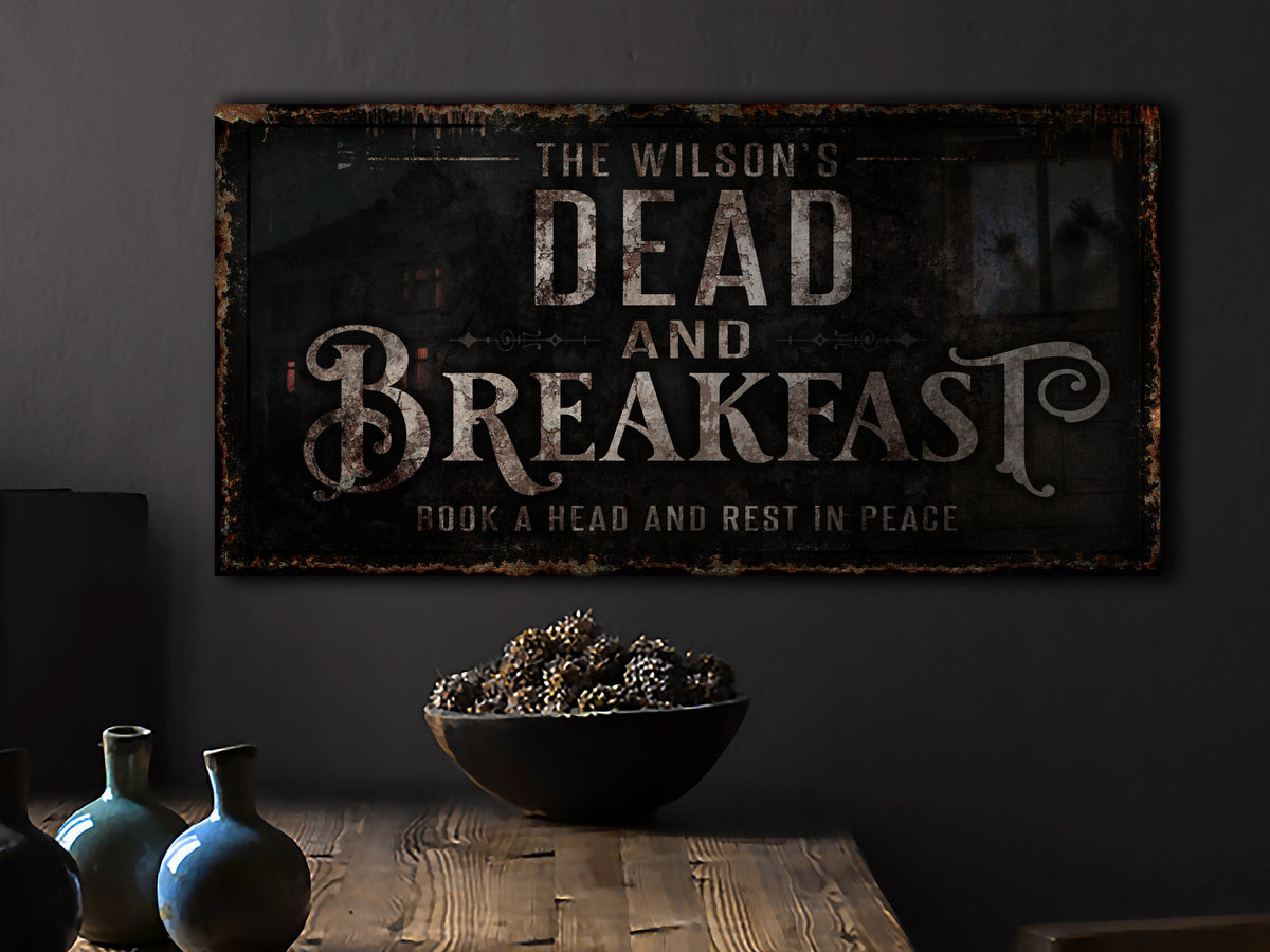 Aeticon Canvas Dead and Breakfast Halloween Sign | Creepy Halloween Sign | Farmhouse Sign | Ranch House Plans | Farm Wall Decor | Distressed Sign