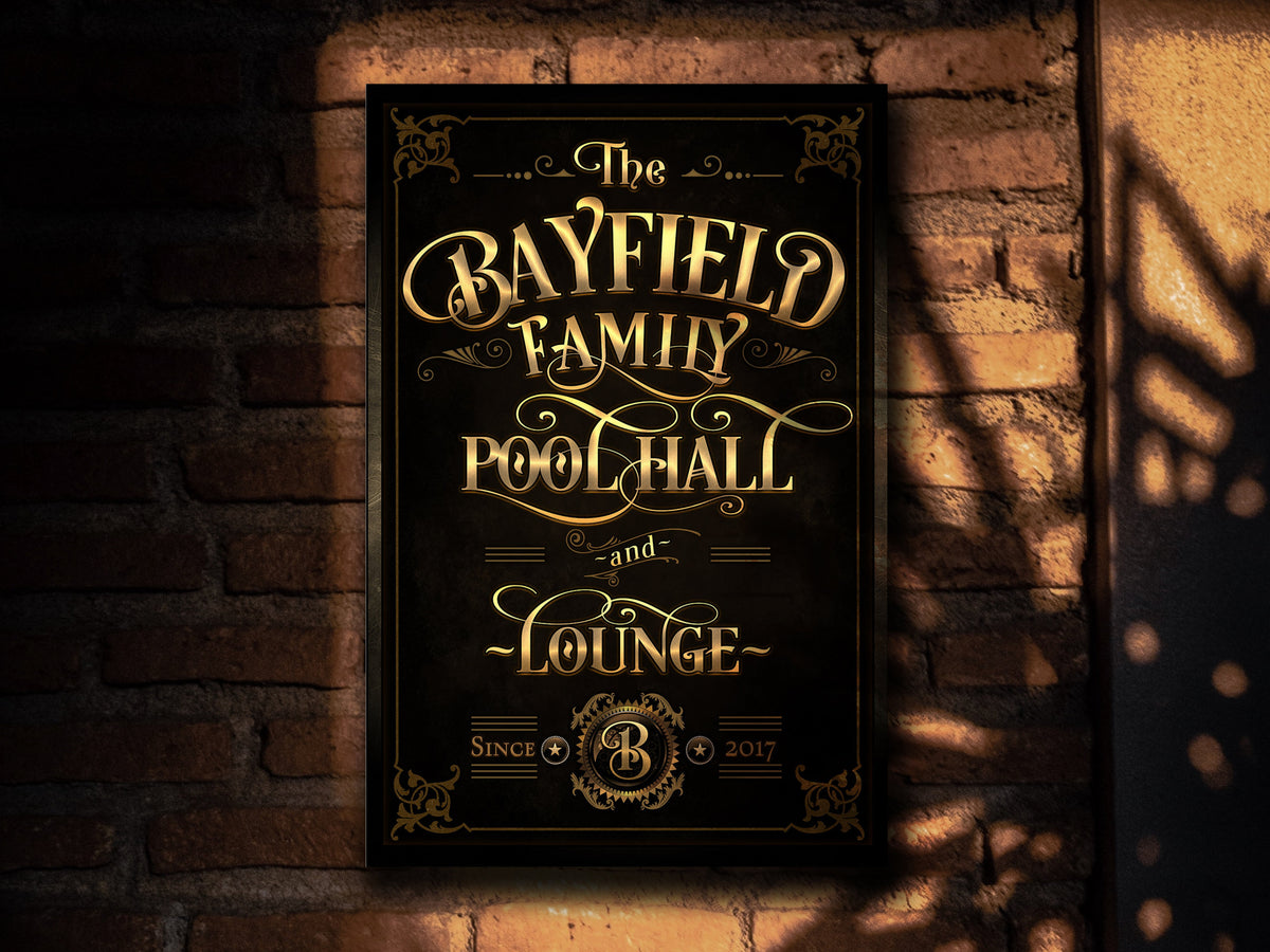 Aeticon Canvas Family Pool Hall Sign, Vertical Bar Wall Decor, Personalized Lounge Sign, Family Billiard Sign, Family Name Billiards, Large Canvas or Metal