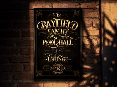 Aeticon Canvas Family Pool Hall Sign, Vertical Bar Wall Decor, Personalized Lounge Sign, Family Billiard Sign, Family Name Billiards, Large Canvas or Metal