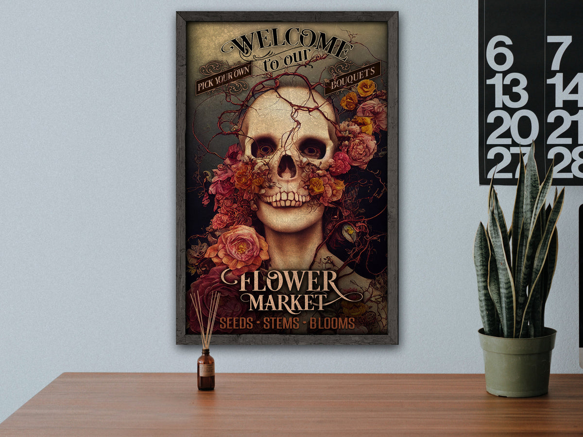Aeticon Canvas Sugar Skull | Skull Decor Sign | Spring Sign | Sugar Skull Sign | Flower Sign | Springtime Sign | Metal Print