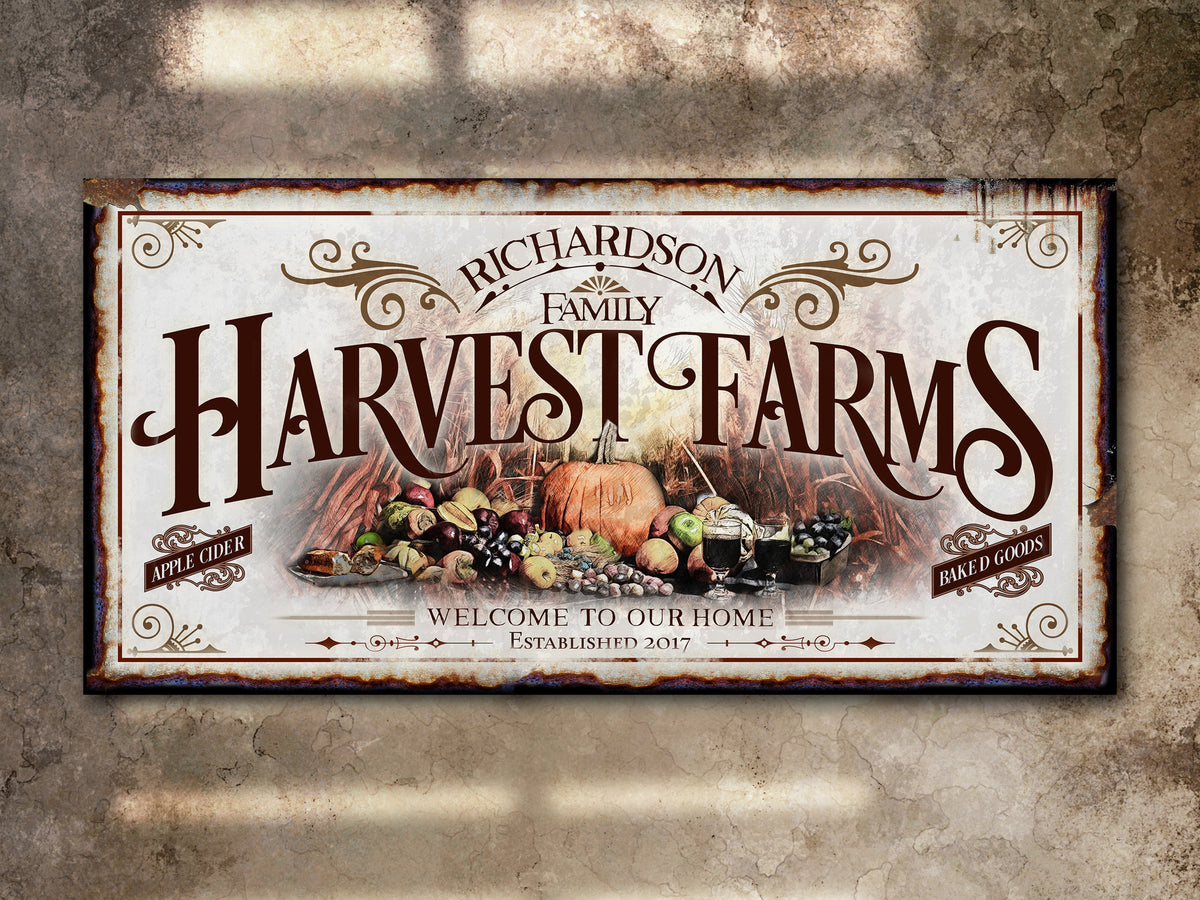 Aeticon Canvas Harvest Farm Sign | Fall Harvest Sign | Rustic Fall Decor | Autumn Vintage Sign | Farm Wall Decor | Distressed Fall Sign