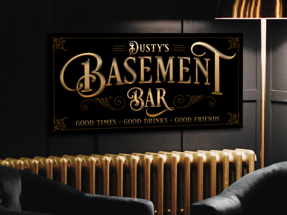Aeticon Canvas Basement Bar Sign | Man Cave Decor | Man Cave Sign