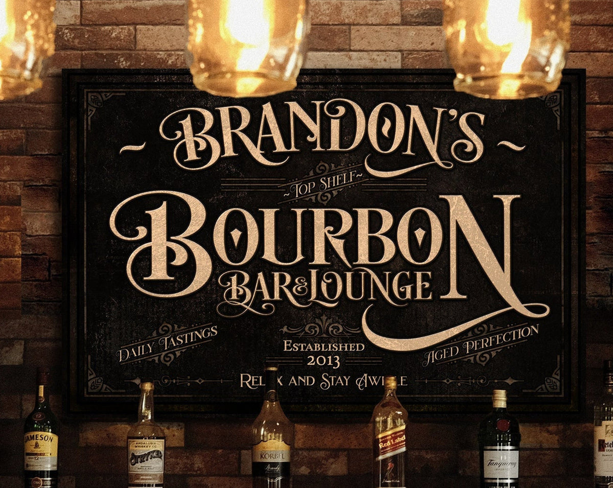 Aeticon Canvas Personalized Bourbon Bar Sign | Bourbon Bar Sign | Bourbon Lounge Sign | Rustic Bourbon Sign | Vintage Bourbon Bar Sign