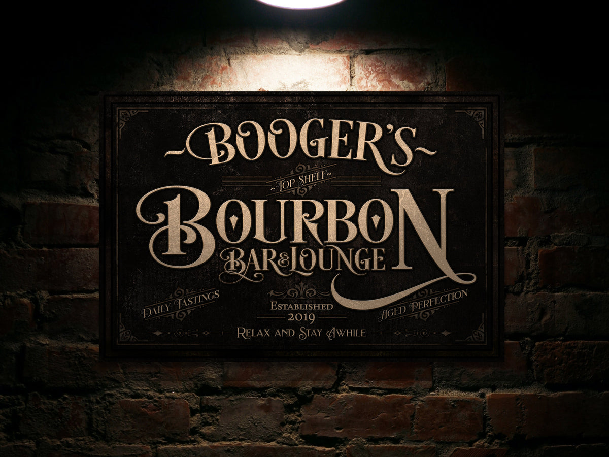Aeticon Canvas Personalized Bourbon Bar Sign | Bourbon Bar Sign | Bourbon Lounge Sign | Rustic Bourbon Sign | Vintage Bourbon Bar Sign