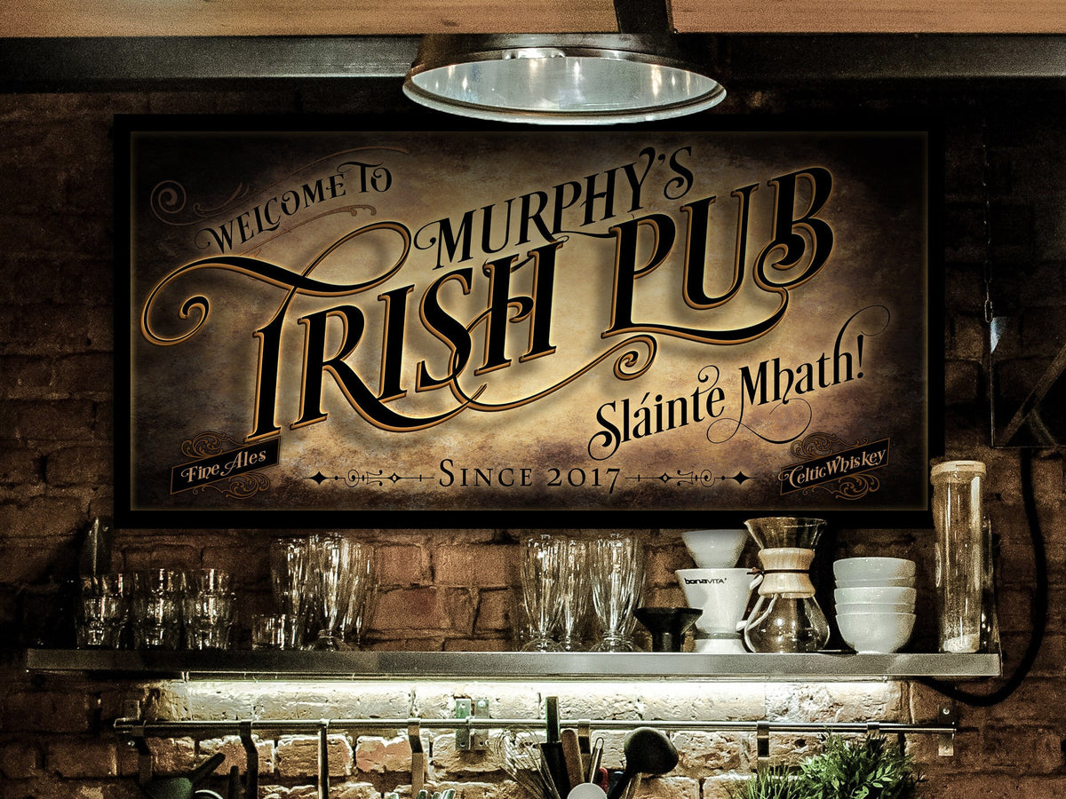 Aeticon Canvas Irish Pub Bar Sign Personalized | Custom Bar Wall Decor | Personalized Bar Sign | Vintage Bar Signage | Choose between Canvas or Metal