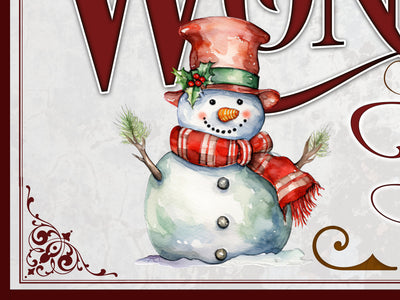 Aeticon Canvas Vivid Crimson Winter Sign | Winter Decor | Personalized Winter Sign | Snowman Family Sign | Snowman Big Canvas | Snowman Big Metal Sign