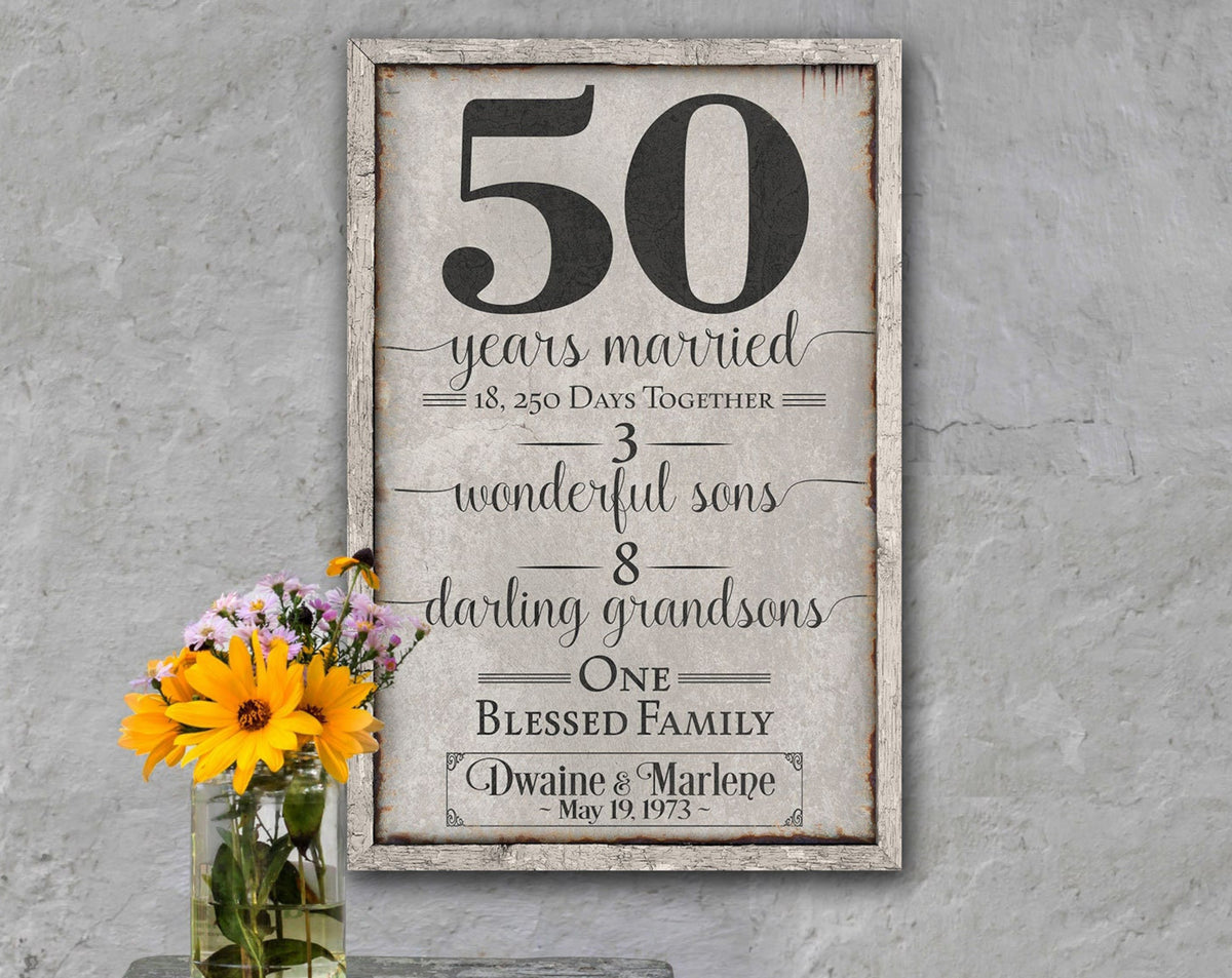 Aeticon Canvas Anniversary Sign | Any Anniversary | 50th Anniversary | Modern Farmhouse Personalized Sign on Large Canvas | Vintage Wall Decor