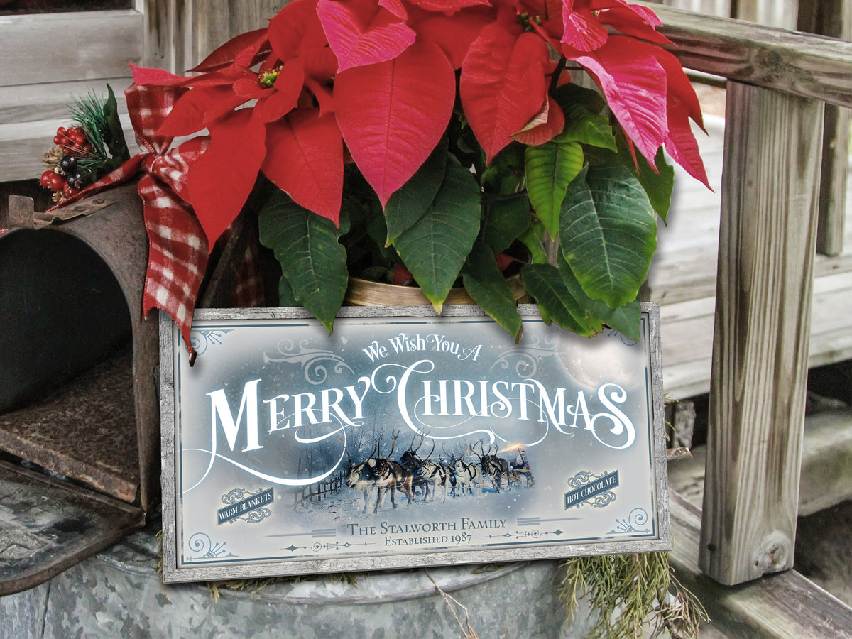 Aeticon Canvas Snowy Santa Sleigh Christmas Sign | Christmas Decor Sign | Personalized Christmas Sign | Christmas Wall Decor | Lightly Distressed Sign