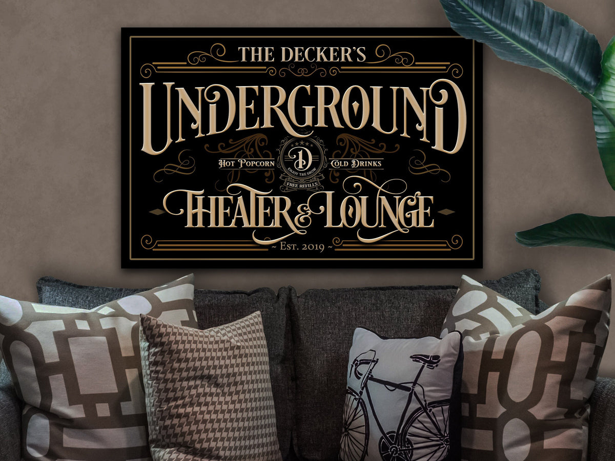 Aeticon Canvas Home Theater Sign | Basement Theater Sign | Underground Theater Sign | Lower Level Theater Sign | Large Canvas | Vintage Theater Sign