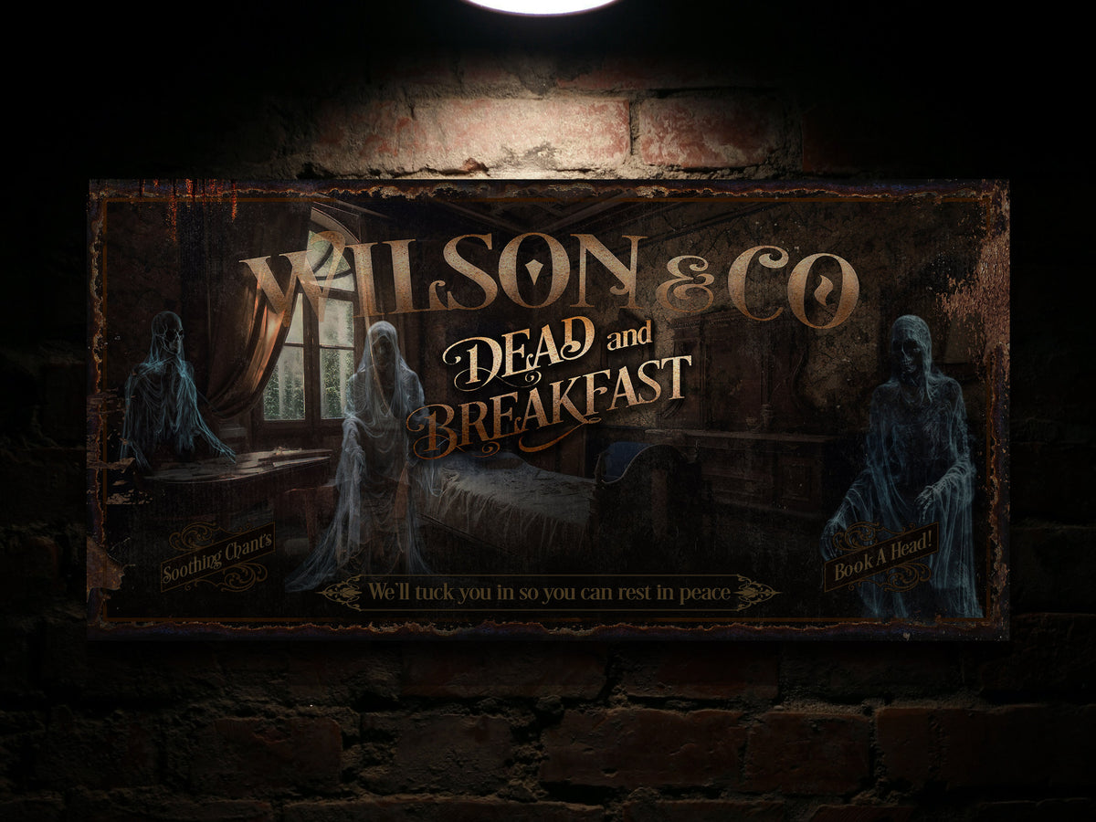 Aeticon Canvas Dead and Breakfast Halloween Sign | Creepy Halloween Sign | Halloween Ghost Sign | Scary Halloween Sign | Outdoor or Indoor Halloween Sign