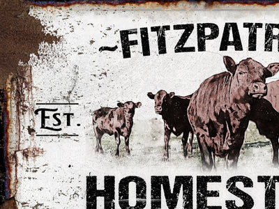 Aeticon Canvas Primitive Red Angus Cattle Ranch Sign | Last Name Homestead Sign | Farmhouse Sign | Cattle Farm Sign | Cattle Ranch Sign | Distressed Sign