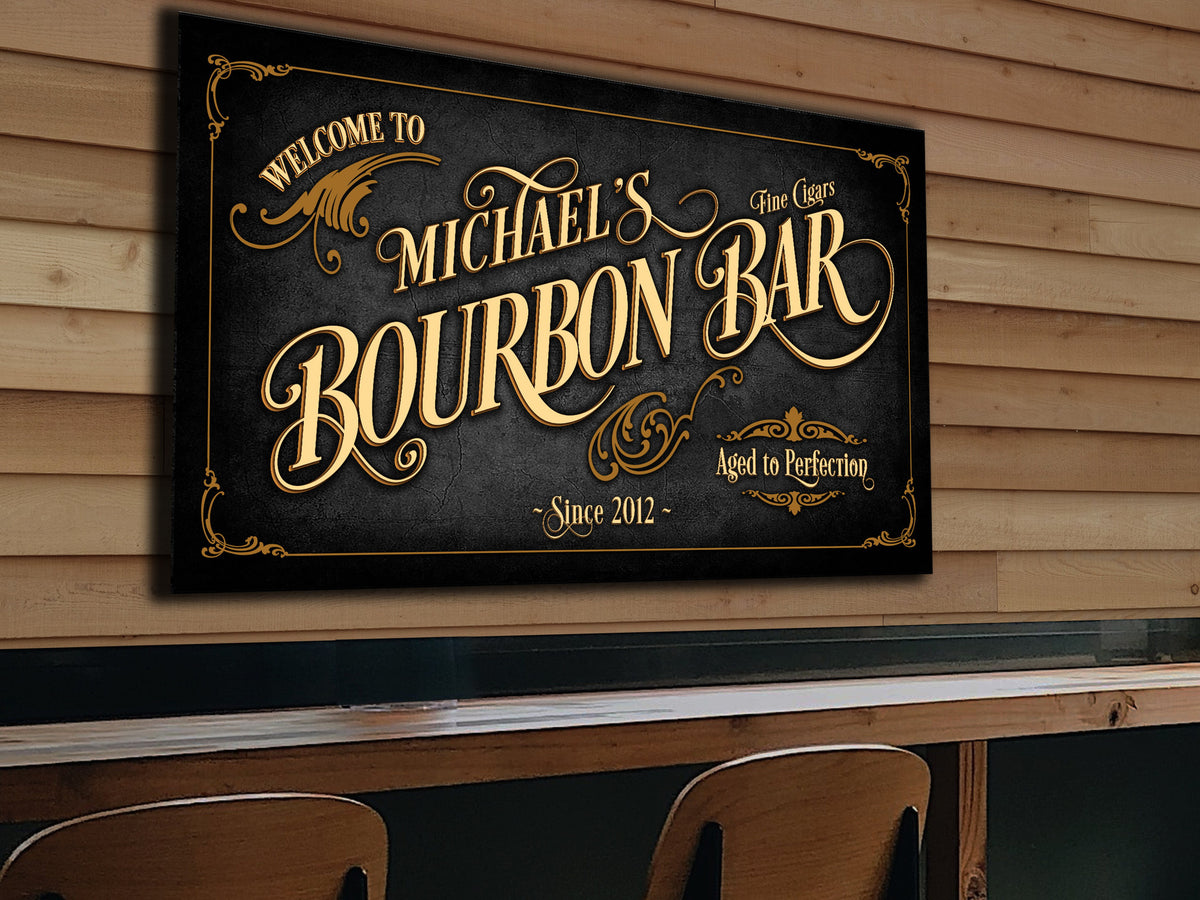 Bourbon Bar Sign Personalized Canvas, Bar Wall Decor, Personalized Bar Sign, Vintage Bar Signage