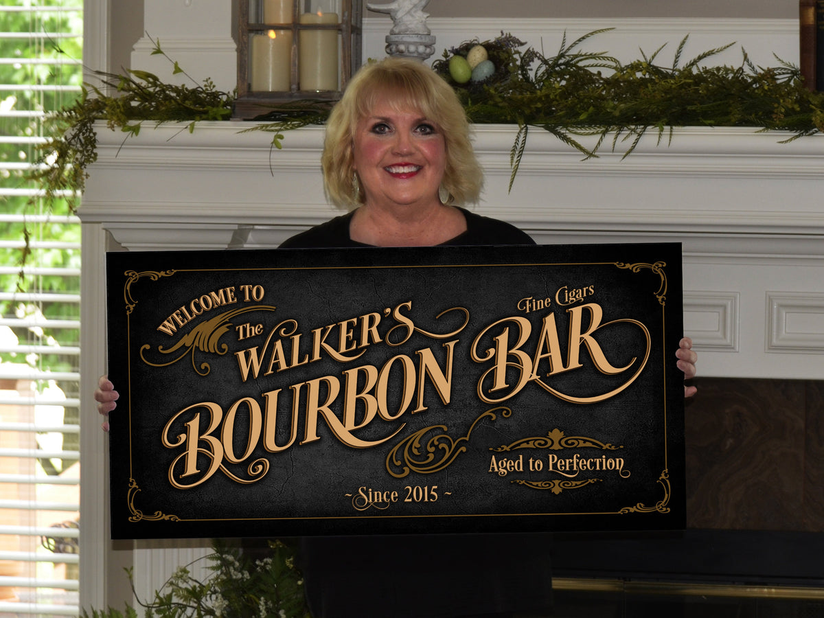 Bourbon Bar Sign Personalized Canvas, Bar Wall Decor, Personalized Bar Sign, Vintage Bar Signage