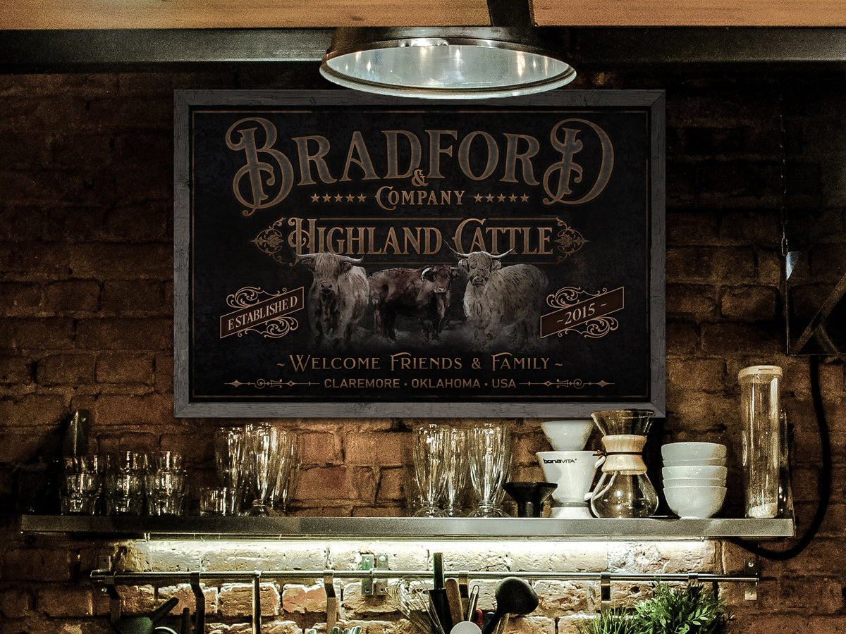 Aeticon Canvas Highland Cattle Sign | Highland Cattle Ranch Sign | Cattle Farm Sign | Vintage Highland Farm Sign | Farmhouse Cattle Sign | Metal Print