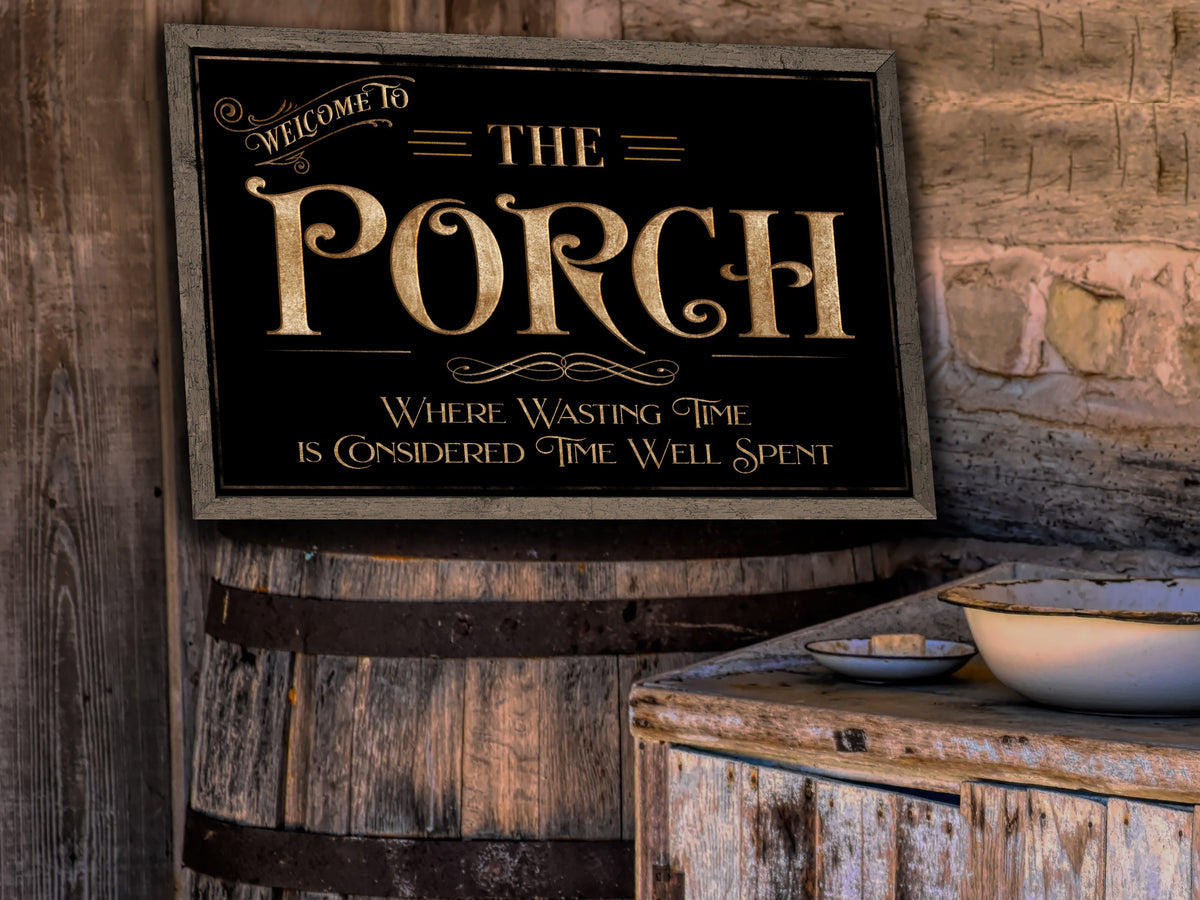 Aeticon Canvas Welcome to the Porch Where Wasting Time Sign | Porch Sign | Sign for Porch | Back Porch Farmhouse Sign | Metal Sign | Outdoor Porch Sign