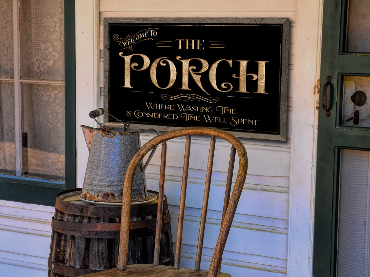 Aeticon Canvas Welcome to the Porch Where Wasting Time Sign | Porch Sign | Sign for Porch | Back Porch Farmhouse Sign | Metal Sign | Outdoor Porch Sign