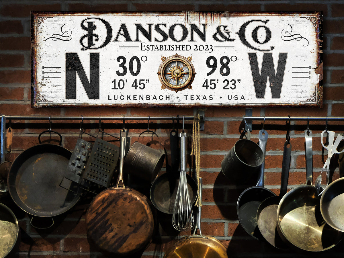 Aeticon Canvas GPS Coordinates | Sign with my GPS Coordinates | Significant Place Sign | Personalized latitude longitude sign | Steampunk Compass Sign