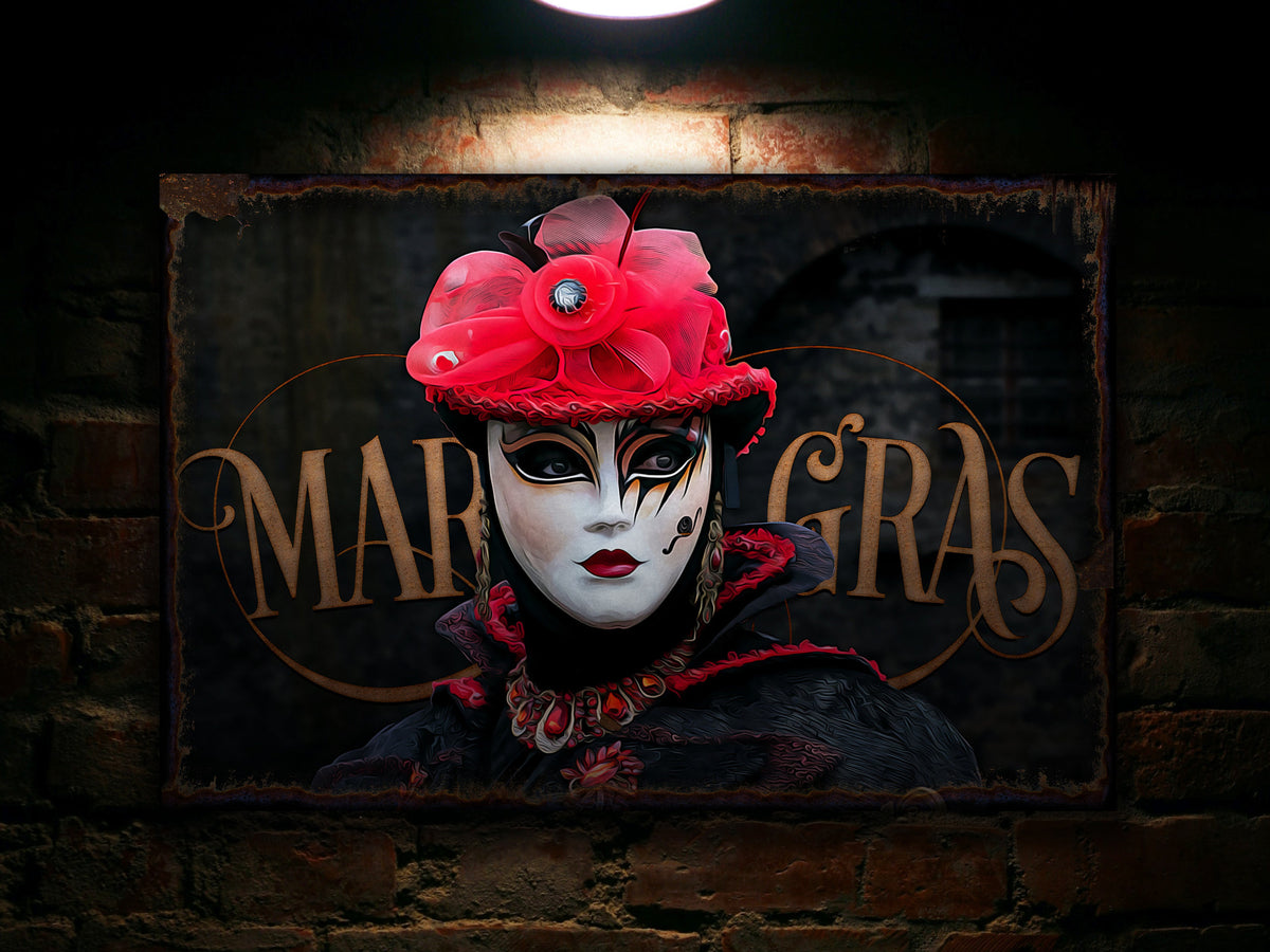 Aeticon Canvas Mardi Gras Decor Sign | Mardi Gras Decorations | Mardi Gras Mask Decor | Urban Rust Mardi Gras | Distressed Mardi Gras 2023