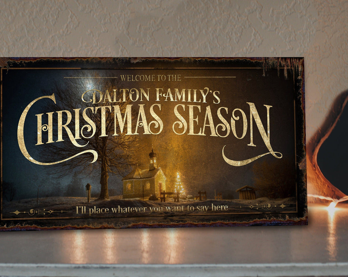 Aeticon Canvas Rustic Christmas Sign | Vintage Church Sign | Christmas Season Sign | Vintage Holiday | Established Wall Art | Metal Print
