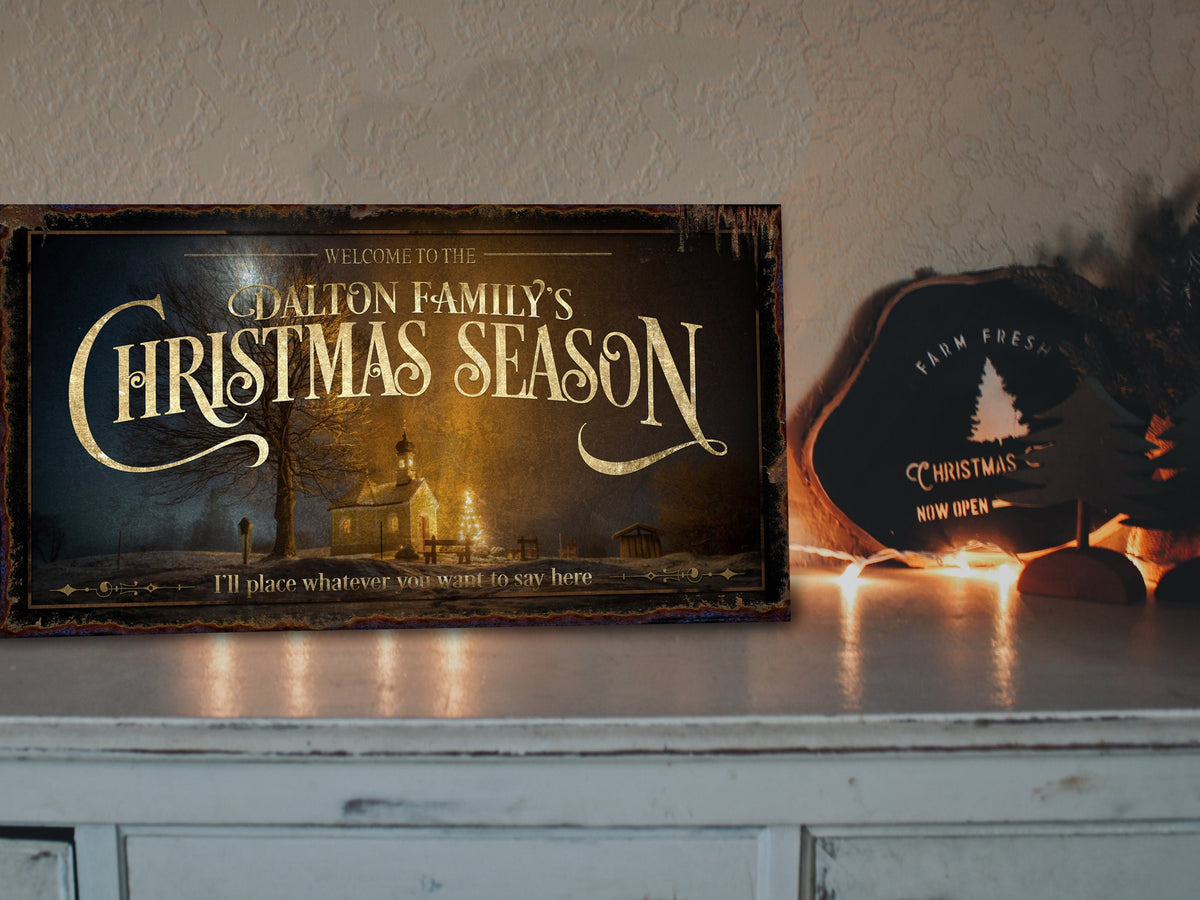 Aeticon Canvas Rustic Christmas Sign | Vintage Church Sign | Christmas Season Sign | Vintage Holiday | Established Wall Art | Metal Print