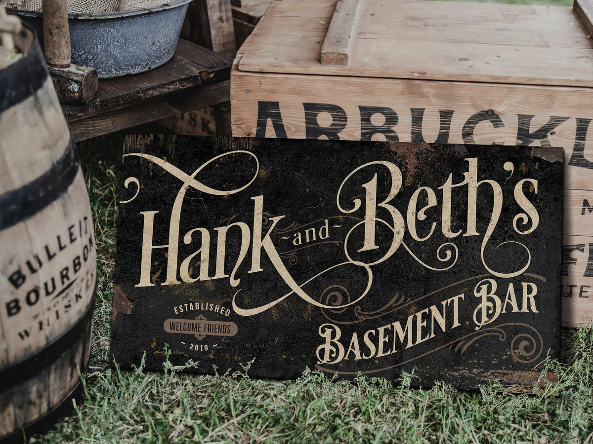 Aeticon Canvas Vintage Basement Bar & Lounge Sign - Canvas | Custom Basement Bar Sign | Farmhouse Sign | Basement Bar Decor | Custom Basement Sign