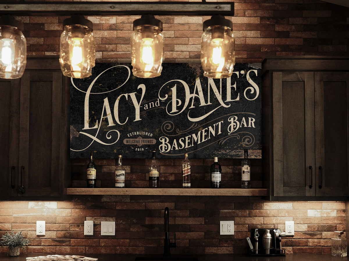 Aeticon Canvas Vintage Basement Bar & Lounge Sign - Canvas | Custom Basement Bar Sign | Farmhouse Sign | Basement Bar Decor | Custom Basement Sign