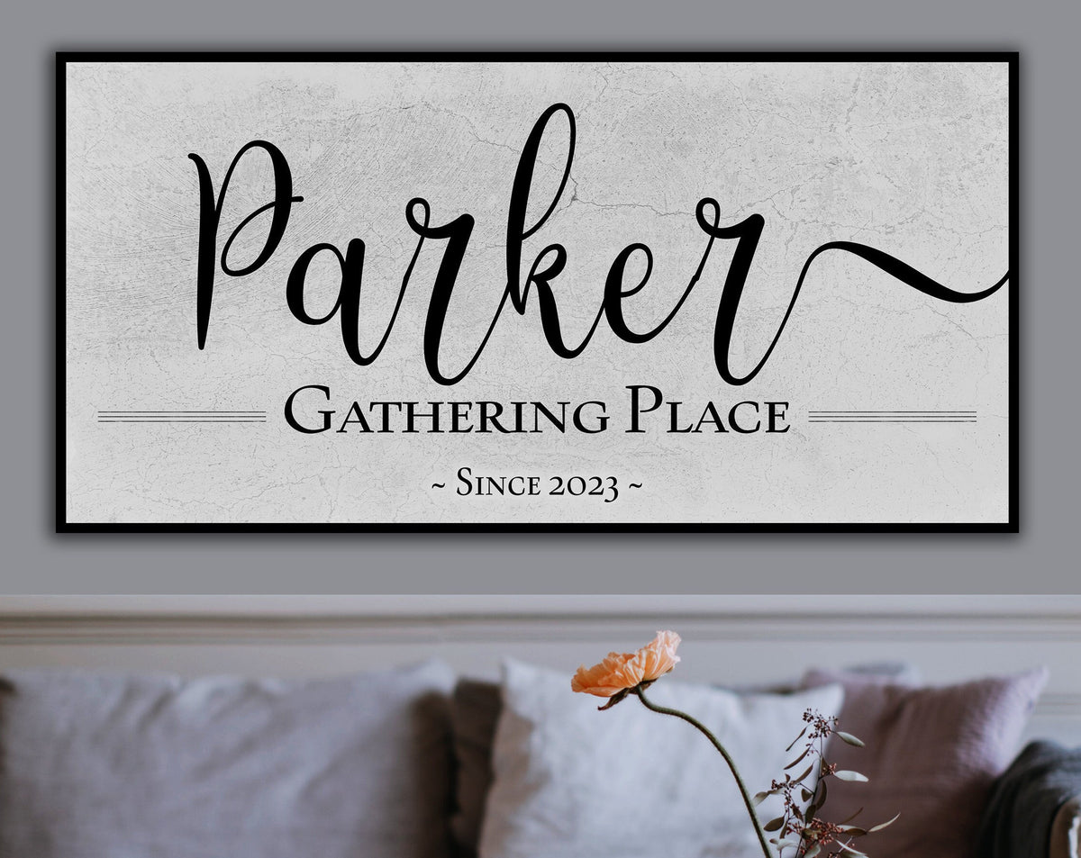 Aeticon Canvas The Gathering Place Sign | Last Name Est Date | Modern Farmhouse Personalized Name Sign on Large Canvas | Vintage Home Wall Decor