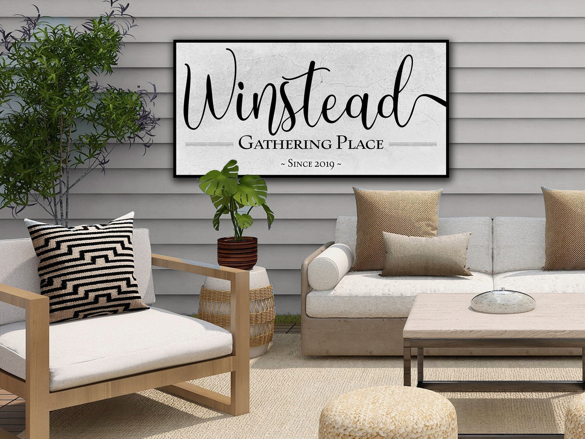 Aeticon Canvas The Gathering Place Sign | Last Name Est Date | Modern Farmhouse Personalized Name Sign on Large Canvas | Vintage Home Wall Decor