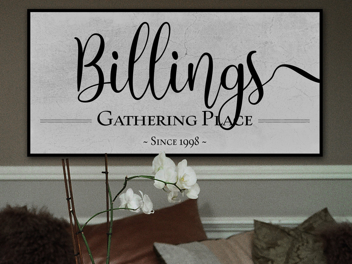 Aeticon Canvas The Gathering Place Sign | Last Name Est Date | Modern Farmhouse Personalized Name Sign on Large Canvas | Vintage Home Wall Decor
