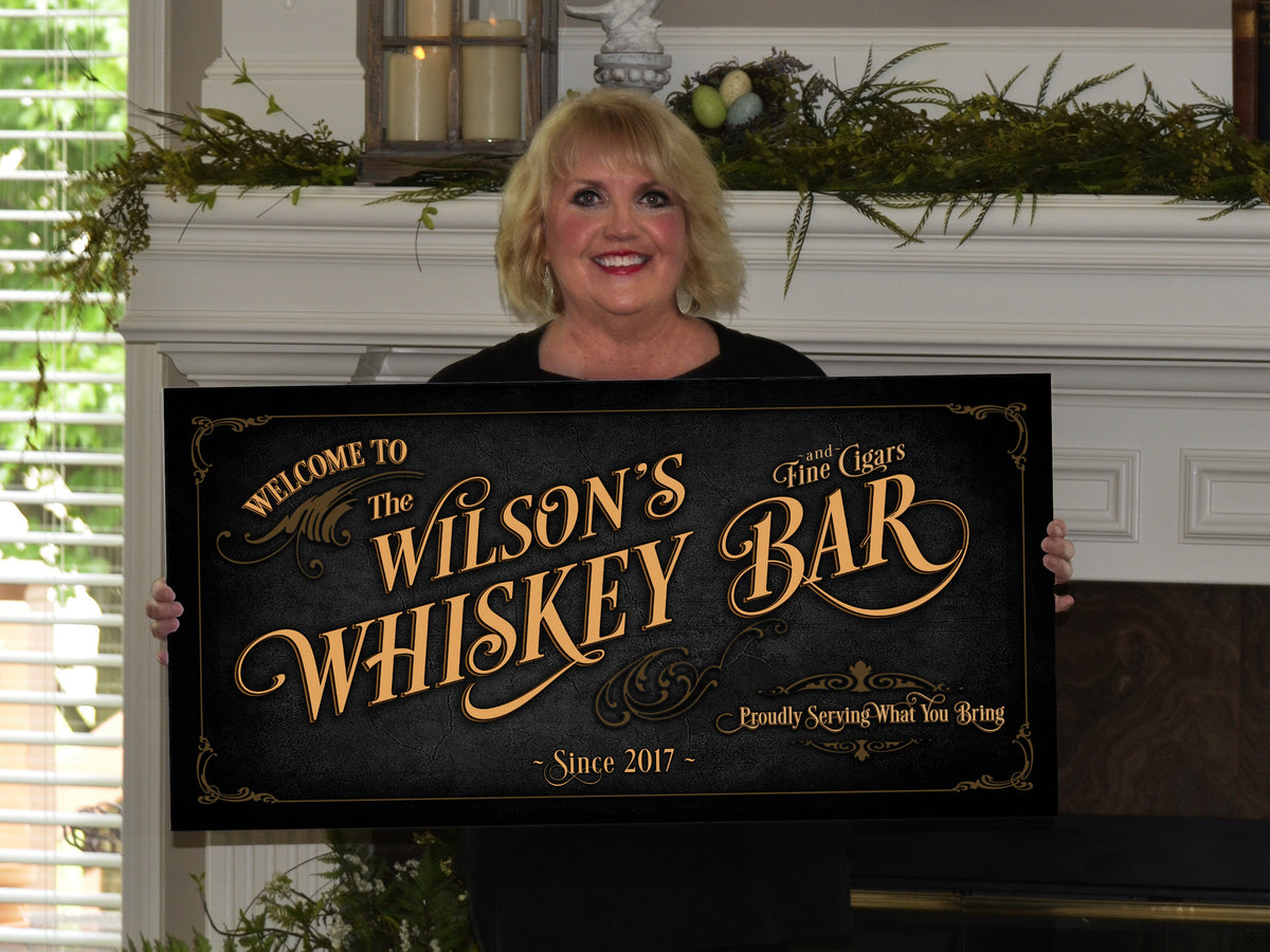 Aeticon Canvas Whiskey Bar Sign Personalized, Bar Wall Decor, Personalized Bar Sign, Vintage Bar Signage