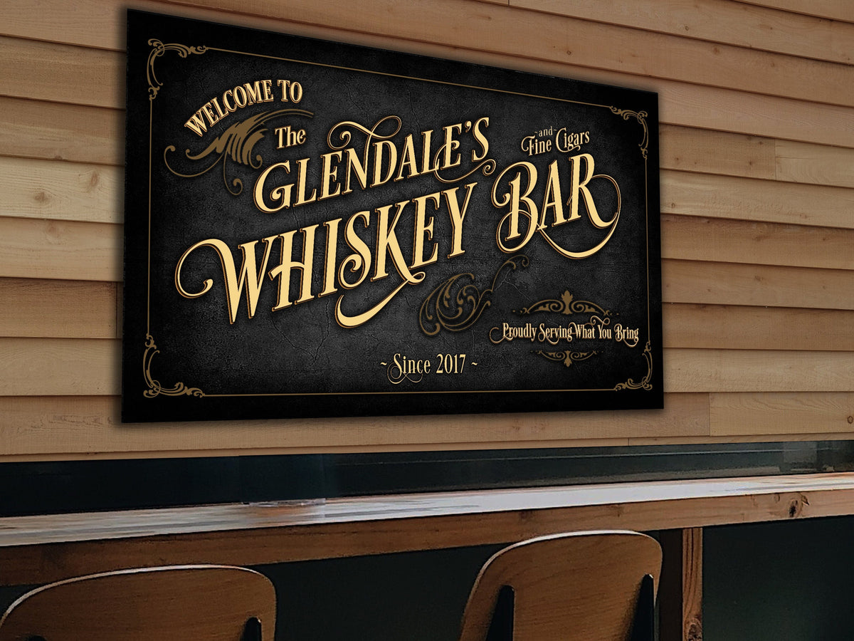 Aeticon Canvas Whiskey Bar Sign Personalized, Bar Wall Decor, Personalized Bar Sign, Vintage Bar Signage