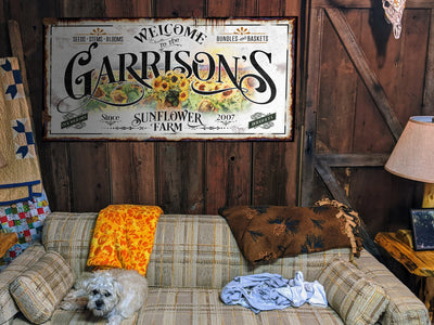 Aeticon Canvas Sunflower Sign Name | Spring Sunflower Sign | Cute Sunflower Decor | Spring Home Decor | Spring Wall Decor | Rustic Spring Decor