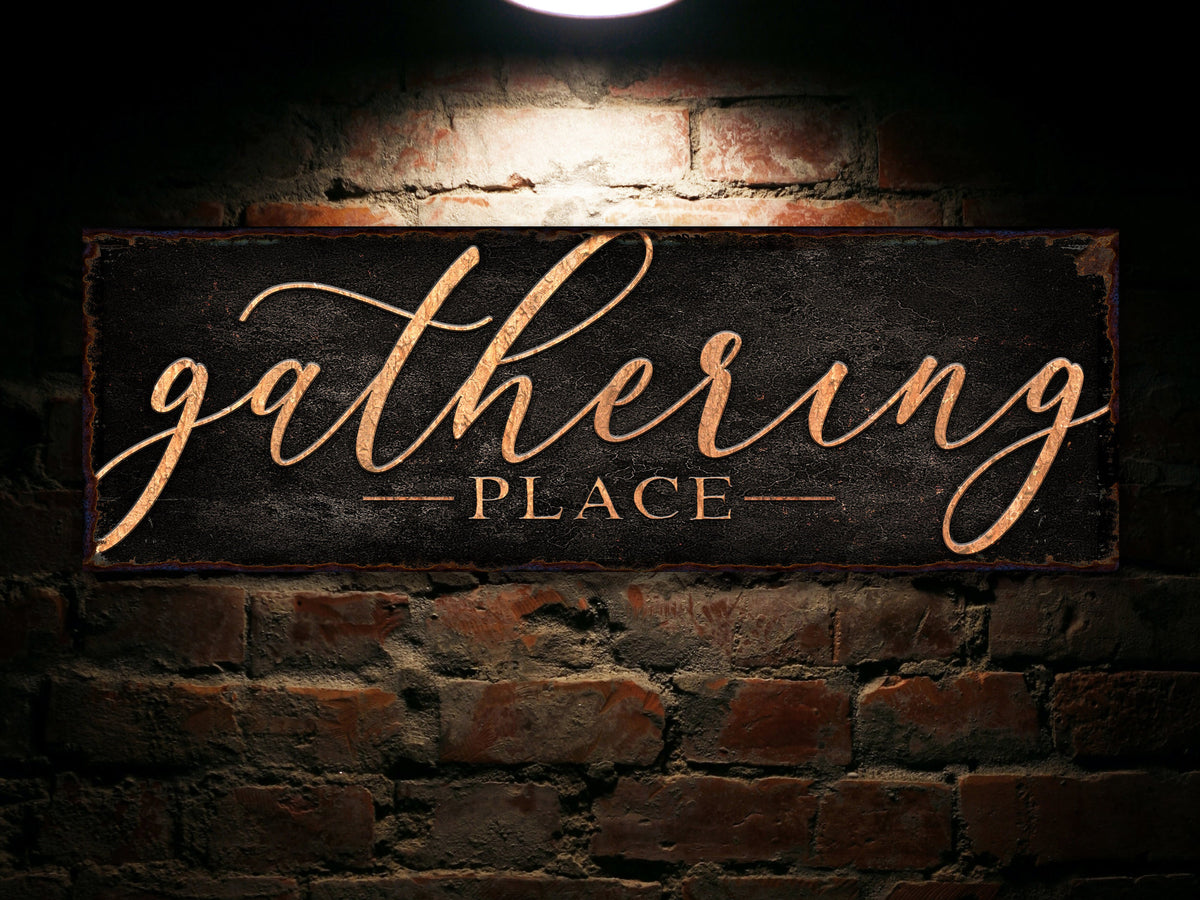 Aeticon Canvas The Gathering Place Sign | Dark Version | Simply Gathering Place Sign | Living Room Wall Art | Modern Farmhouse Decor