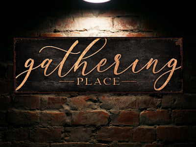 Aeticon Canvas The Gathering Place Sign | Dark Version | Simply Gathering Place Sign | Living Room Wall Art | Modern Farmhouse Decor