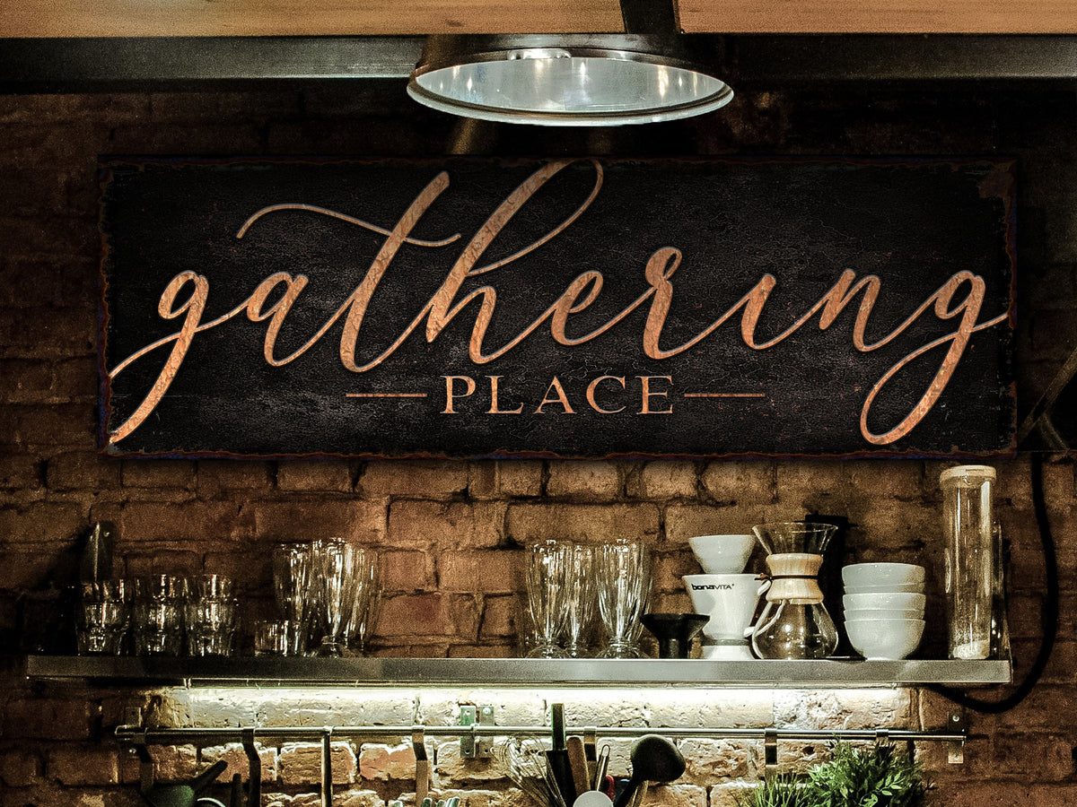 Aeticon Canvas The Gathering Place Sign | Dark Version | Simply Gathering Place Sign | Living Room Wall Art | Modern Farmhouse Decor