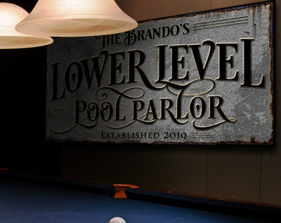 Aeticon Canvas Underground Pool Parlor Sign | Personalized Bar Sign | Lower Level Sign | Man Cave Decor | Customized Billiard Parlor Sign for Lower Level