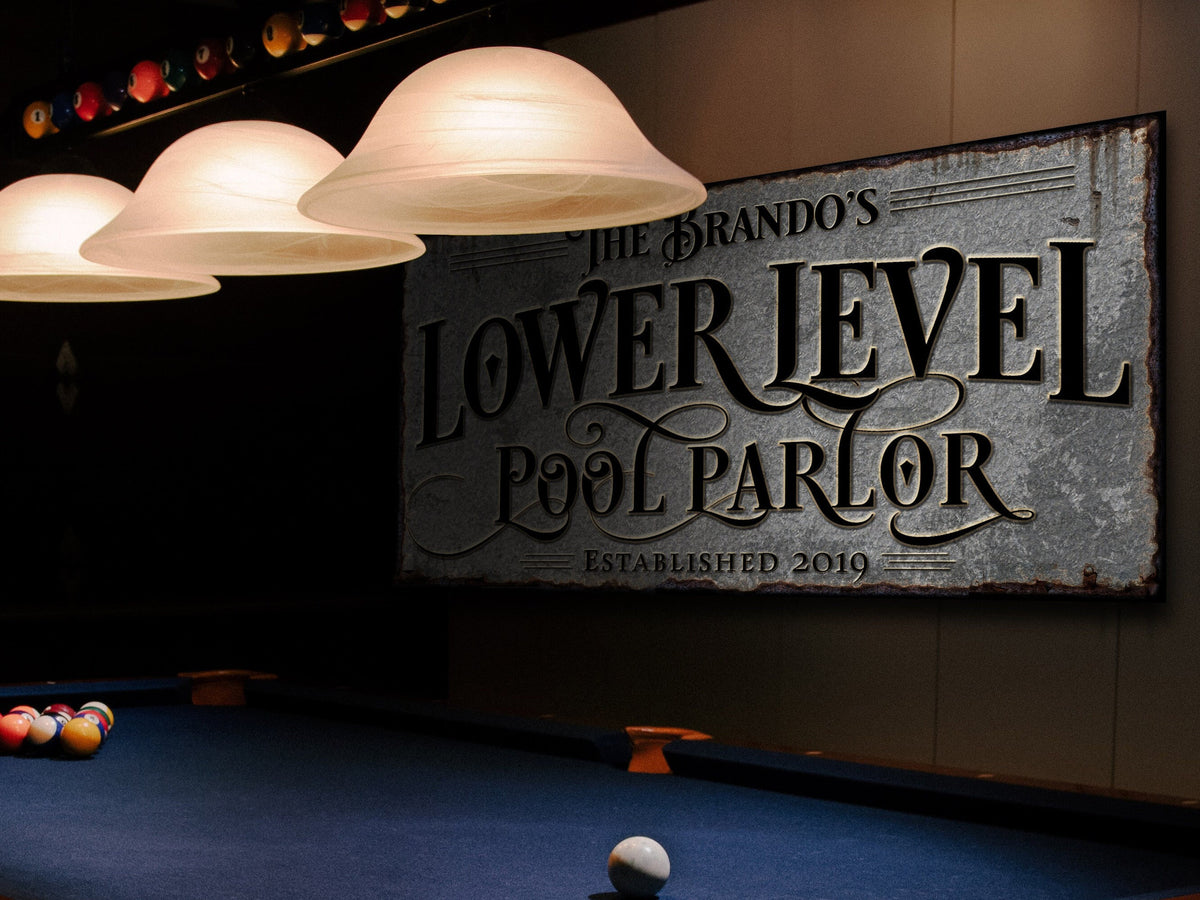 Aeticon Canvas Underground Pool Parlor Sign | Personalized Bar Sign | Lower Level Sign | Man Cave Decor | Customized Billiard Parlor Sign for Lower Level