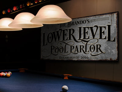 Aeticon Canvas Underground Pool Parlor Sign | Personalized Bar Sign | Lower Level Sign | Man Cave Decor | Customized Billiard Parlor Sign for Lower Level