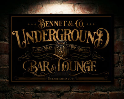 Aeticon Canvas Underground Bar and Lounge Sign | Custom Basement Bar Sign | Custom Name Sign | Man Cave Sign | Basement Bar Decor | Distressed Bar Sign