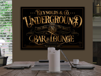 Aeticon Canvas Underground Bar and Lounge Sign | Custom Basement Bar Sign | Custom Name Sign | Man Cave Sign | Basement Bar Decor | Distressed Bar Sign