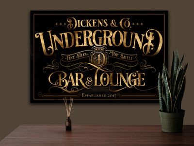 Aeticon Canvas Underground Bar and Lounge Sign | Custom Basement Bar Sign | Custom Name Sign | Man Cave Sign | Basement Bar Decor | Distressed Bar Sign