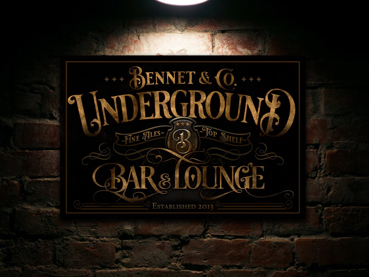 Aeticon Canvas Underground Bar and Lounge Sign | Custom Basement Bar Sign | Custom Name Sign | Man Cave Sign | Basement Bar Decor | Distressed Bar Sign