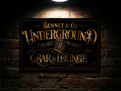 Aeticon Canvas Underground Bar and Lounge Sign | Custom Basement Bar Sign | Custom Name Sign | Man Cave Sign | Basement Bar Decor | Distressed Bar Sign