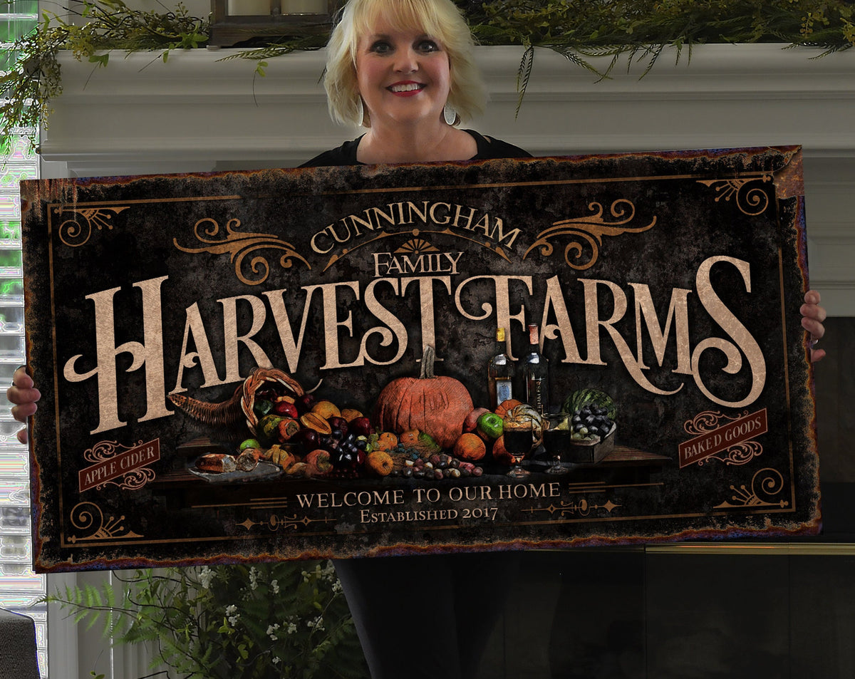 Aeticon Canvas Harvest Farm Sign | Fall Harvest Sign | Rustic Fall Decor | Autumn Vintage Sign | Farm Wall Decor | Personalized Distressed Sign