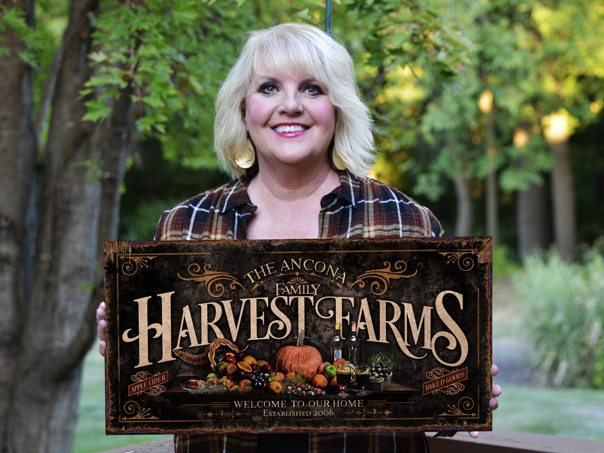 Aeticon Canvas Harvest Farm Sign | Fall Harvest Sign | Rustic Fall Decor | Autumn Vintage Sign | Farm Wall Decor | Personalized Distressed Sign
