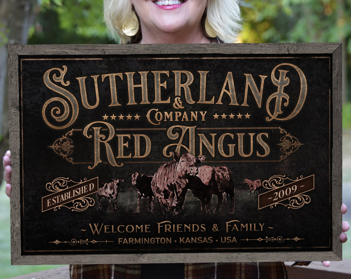 Aeticon Canvas Red Angus Cattle Sign | Red Angus Cattle Ranch Sign | Cattle Farm Sign | Vintage Red Angus Farm Sign | Farmhouse Cattle Sign | Metal Print