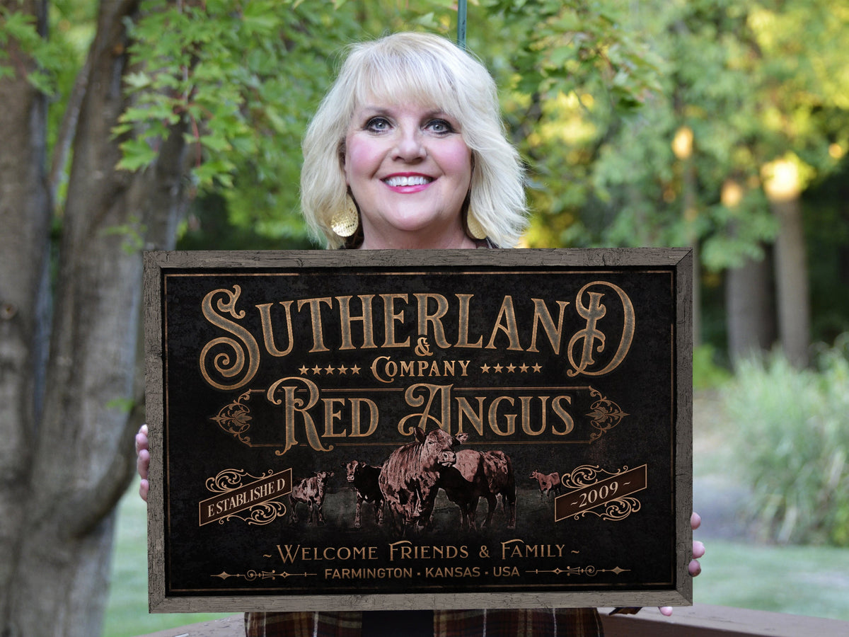 Aeticon Canvas Red Angus Cattle Sign | Red Angus Cattle Ranch Sign | Cattle Farm Sign | Vintage Red Angus Farm Sign | Farmhouse Cattle Sign | Metal Print