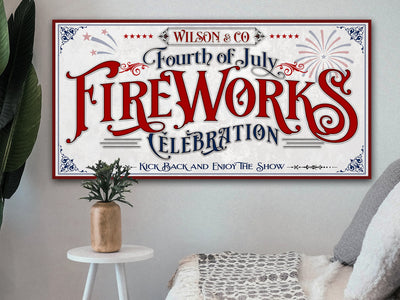 Aeticon Canvas 4th of July Sign Fireworks Celebration Sign | Fourth of July Sign | 1776 Decor | Patriotic Decor | Summer Wall Decor | Independence Day Sign