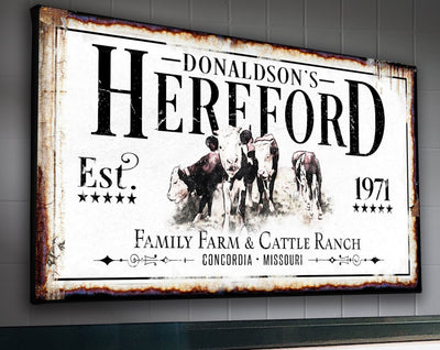 Aeticon Canvas Hereford Cattle Ranch Sign | Last Name Farmhouse Sign | Farmhouse Sign | Ranch House Plans | Farm Wall Decor | Distressed Sign